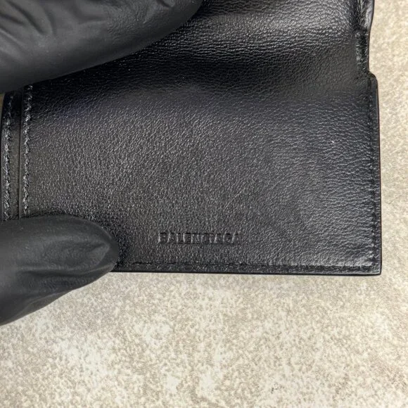 Balenciaga Logo-Print Full-Grain Leather Trifold Wallet